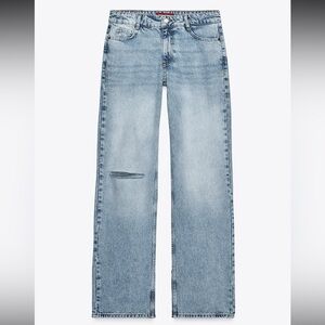 Zara slim flare low rise long length Light Wash Jeans with ankle side slits